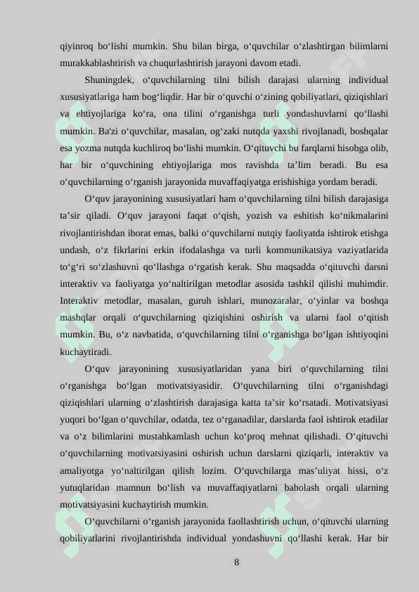 Sinfdan tashqari asosiy dars boshqichlarini tashkil etish. 3-sinf 8