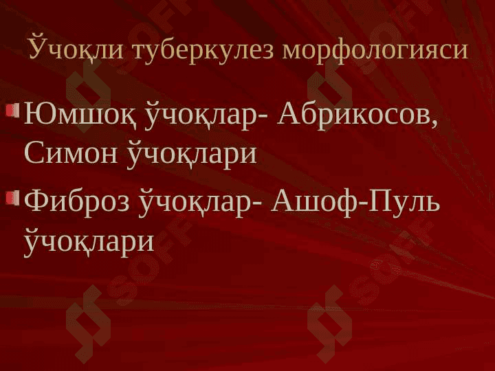 O`pkaning o`choqli , yalliglangan tuberkulyozi va o`pka tuberkulomasi 5