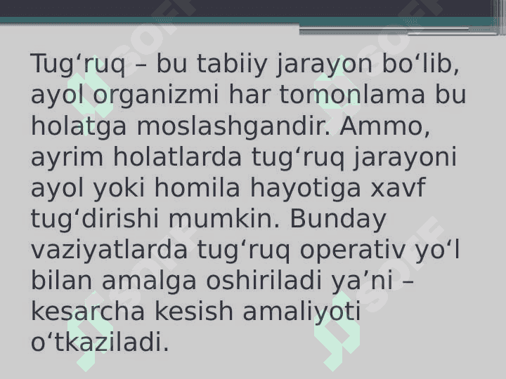 Kesarcha kesish . Akusherlik Genikologiya 2