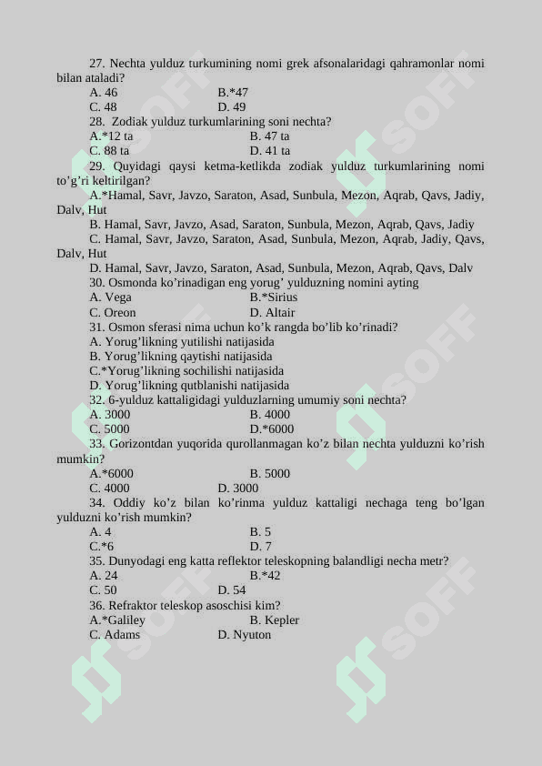 UMUMIY ASTRONOMIYADAN MAVZULASHTIRILGAN 150 TA TEST 4