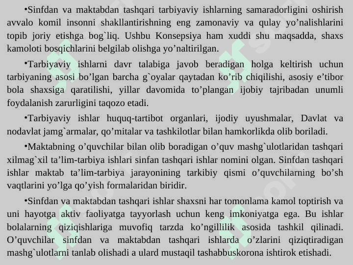 Sinfdan va maktabdan tashqari ishlarning tarbiyaviy ahamiyati 5
