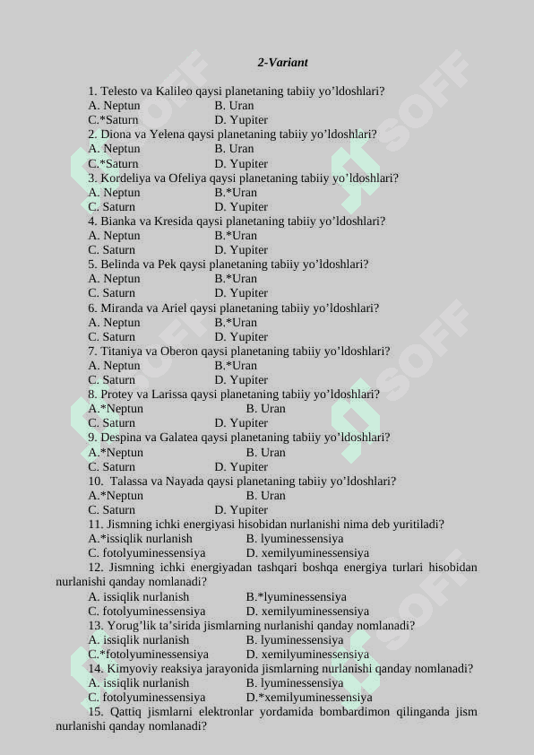 QUYOSH SISTEMASIDAGI MAYDA JISMLAR. TABIIY YO’LDOSHLAR 4