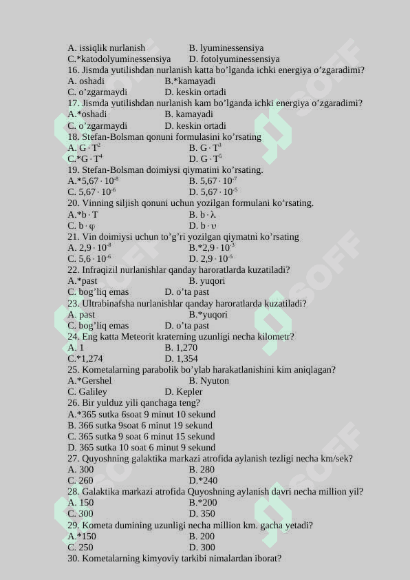 QUYOSH SISTEMASIDAGI MAYDA JISMLAR. TABIIY YO’LDOSHLAR 5