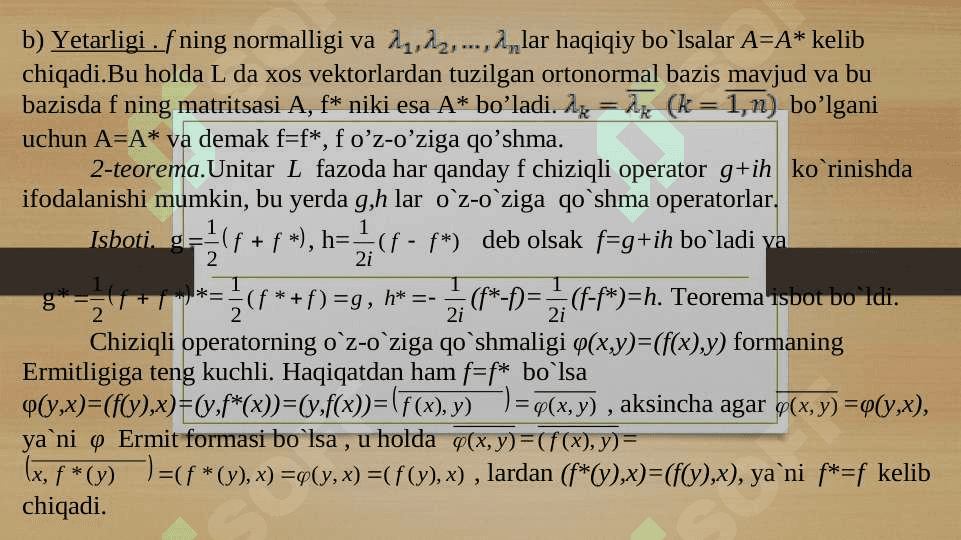 O`z-o`ziga qo`shma, unitar va normal  almashtirishlar 8