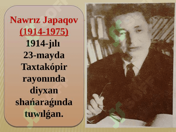 «Miynet túbi-ráxát». Nawrız Japaqovtıń ómiri hám dóretiwshiligi (1914-1975) «Miynetim» qosıǵı 4