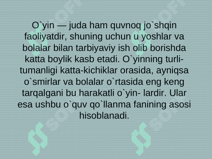 Harakatli o`yinlarni turkumlanishi tasnifi va ularning pedagogik ahamiyati 5