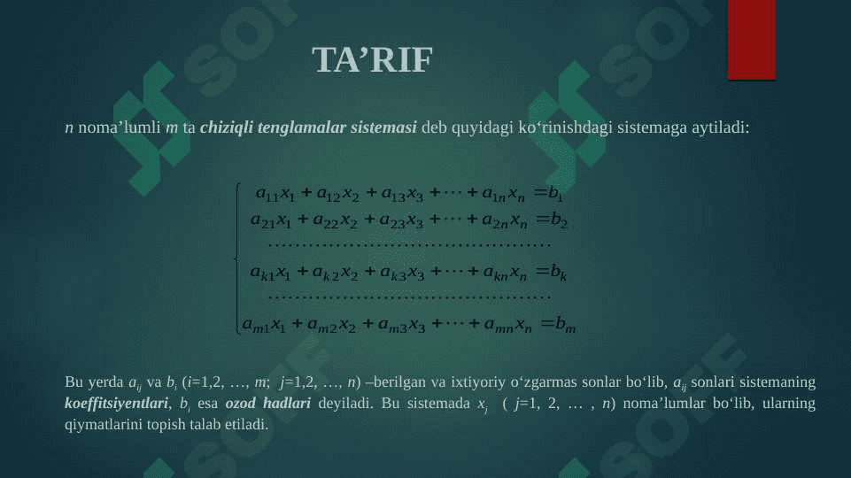 Chiziqli tеnglamalar sistеmasi va uni yеchish uslullari 2