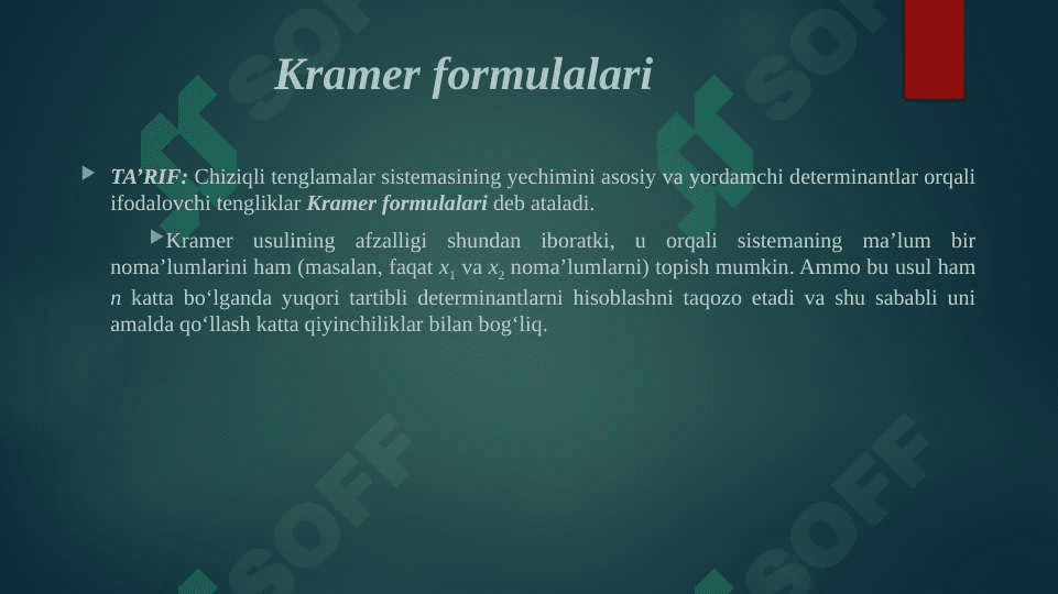 Chiziqli tеnglamalar sistеmasi va uni yеchish uslullari 8