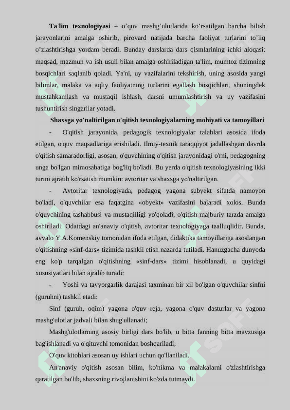 Ta’lim texnologiyalarining mohiyati va o’ziga xos jihatlari 2