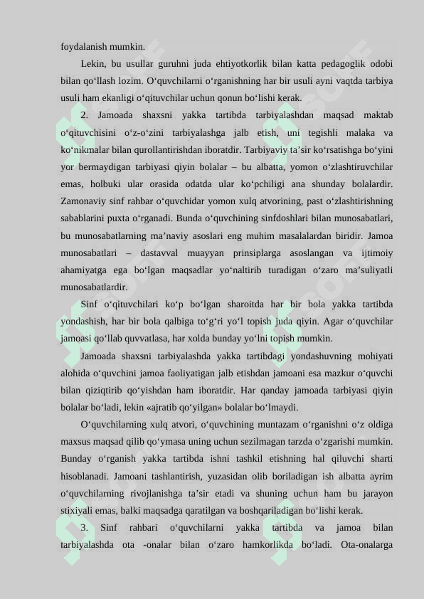 Sinf jamoasini tashkil etish va uni tarbiyalash metodikasi 3