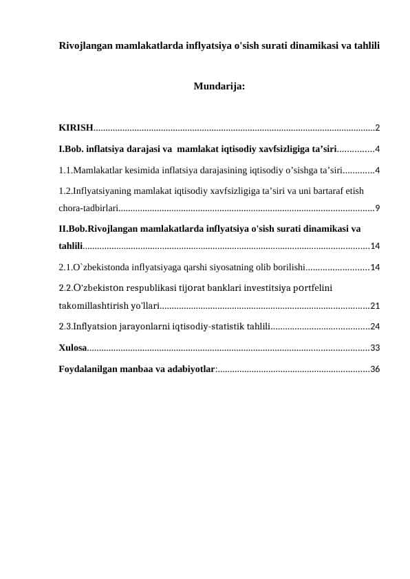 Rivojlangan mamlakatlarda inflyatsiya o'sish surati dinamikasi va tahlili