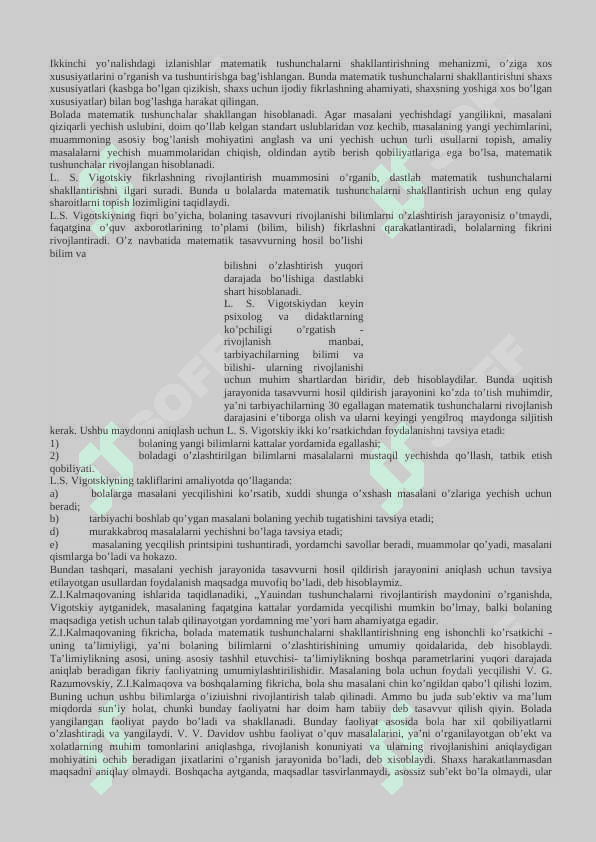 Matematik tasavvurlarni shakllantirish nazariyasi va metodikasining nazariy asoslari 2