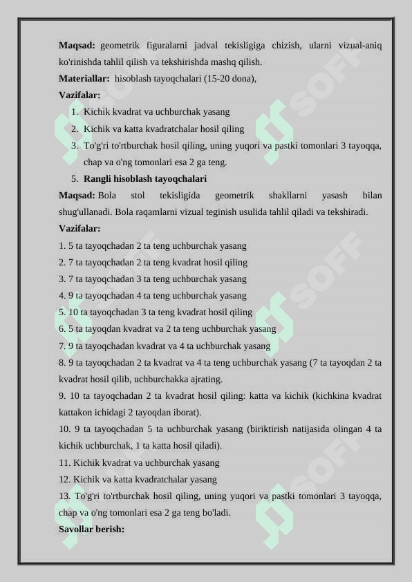 Tayoqchalardan shakllar hosil qilish geometrik shakllar rasmini chizish didakrik o'yinlardan foydalanish 5
