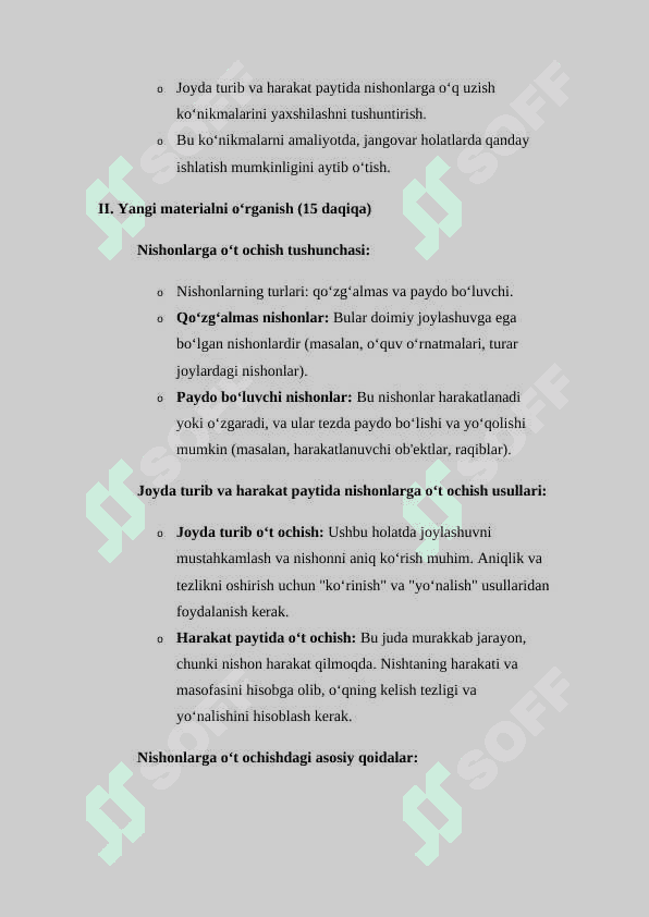 Joyda turib va harakat paytida qoʻzgʻalmas va paydo boʻluvchi nishonlarga oʻt ochish ( Dars ishlanmasi ) 2