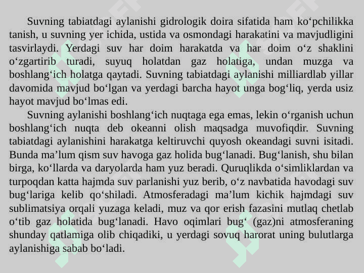 Suv: qayta tiklanadigan va zahira qilinadigan manbalar. Yer: joylashishi va undan ko‘p maqsadli foydalanish 6