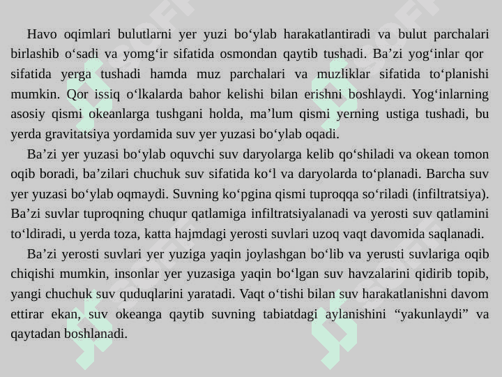 Suv: qayta tiklanadigan va zahira qilinadigan manbalar. Yer: joylashishi va undan ko‘p maqsadli foydalanish 7