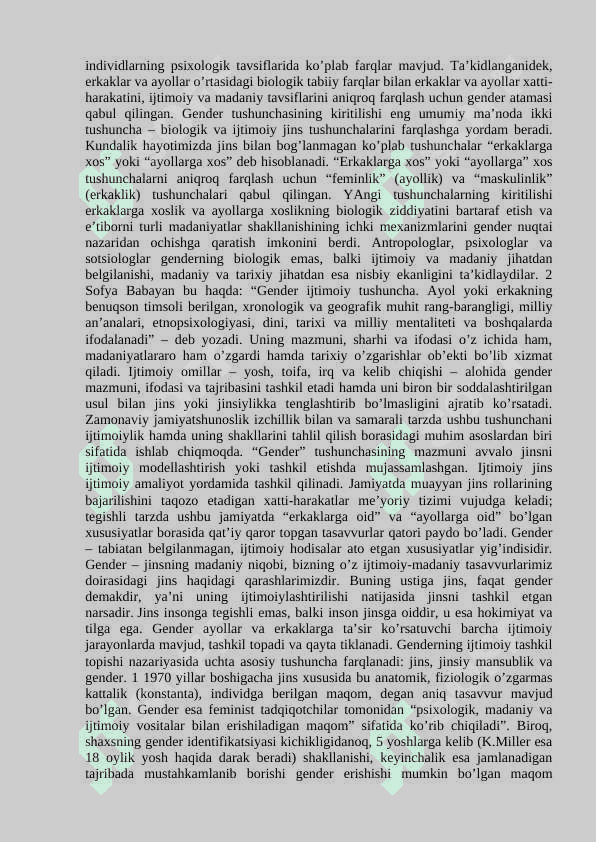 Genderning ijtimoiy tavsifi. Gender pedagogikasi. 2