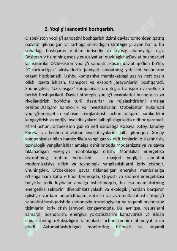 O‘zbekiston yoqilg‘i sanoati va uni                     boshqarish. 3