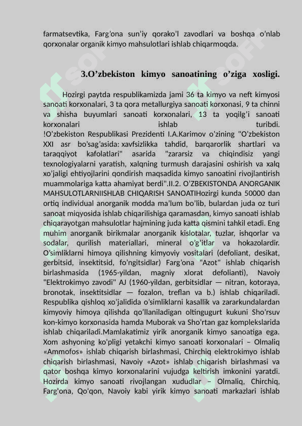 O’zkimyo sanoat majmuasidagi ishlab        chiqariladigan mahsulotlar. 7