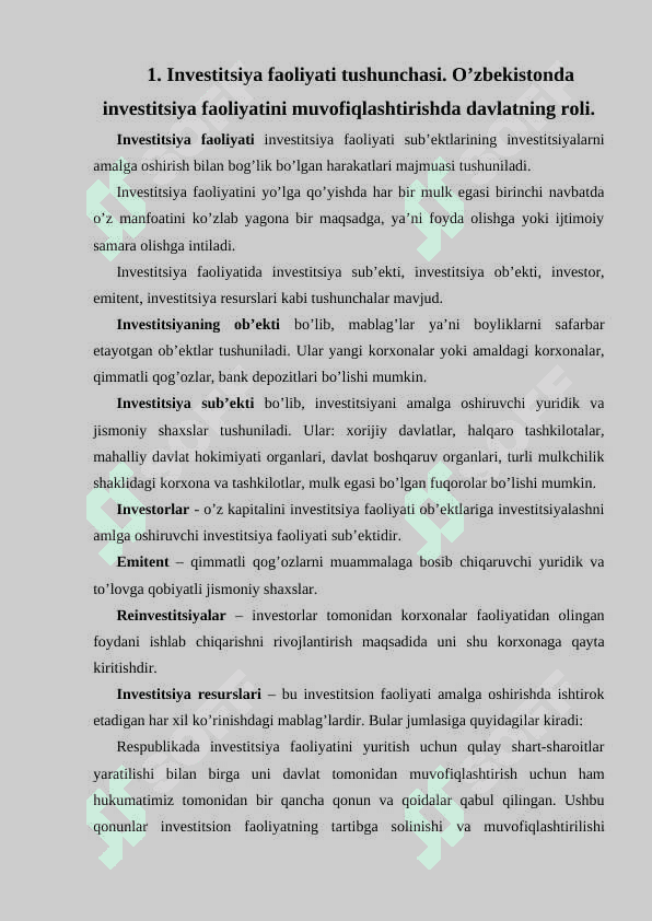 O’zbekiston Respublikasi investitsiya siyosati. 2
