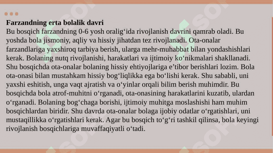 1. Oila xаyotiy siklining asosiy bosqichlari. 2. Shaxs rivojlanishida oilaning o’rni. 3. Oilada rollar taqsimoti va oilaning rollar tuzilishi. 7