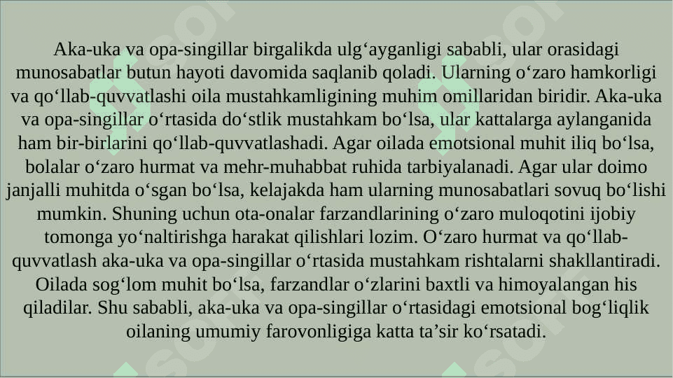 1. Oiladagi emotsional munosabatlar xarakteri. 2. Islomda oilaviy munosabatlar masalalari. 3. Oila va oilaviy konsultatsiya. 8
