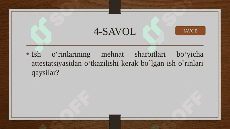 Mehnat muhofazasi bo'yicha savollarga javoblar , taqdimot ko'rinishida 8