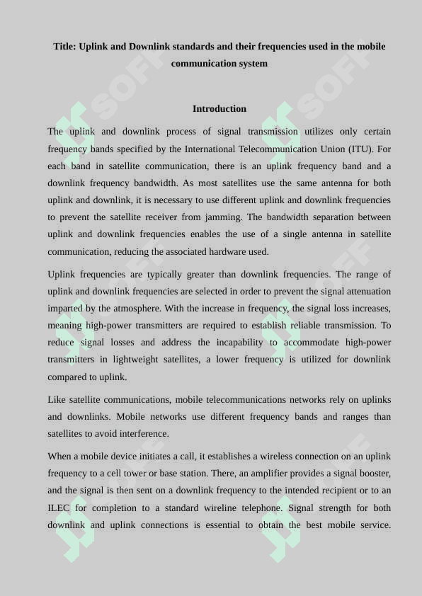 Uplink and Downlink standards and their frequencies used in the mobile communication system 3