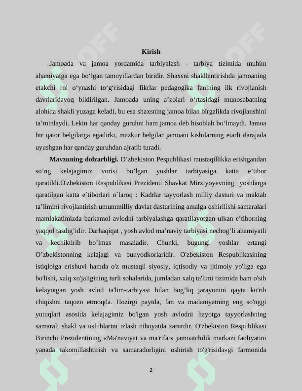 TARBIYAVIY TADBIRLARNI REJALASHTIRISH TASHKIL ETISH VA O’ZLASHTIRISH METODIKASI 2