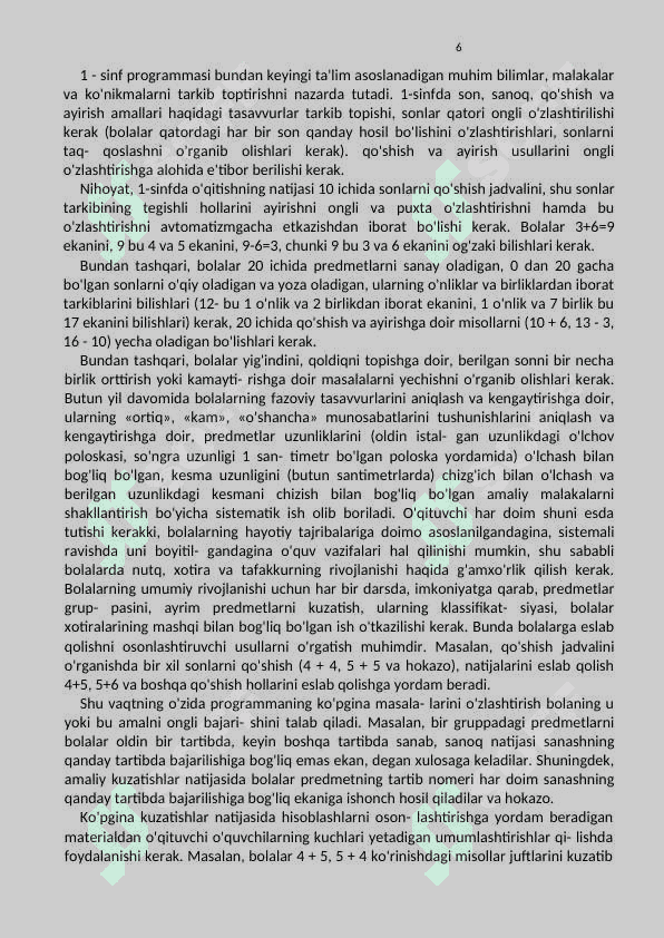Boshlangʻich sinflarga sonlarni nomerlashni oʻrgatish 6