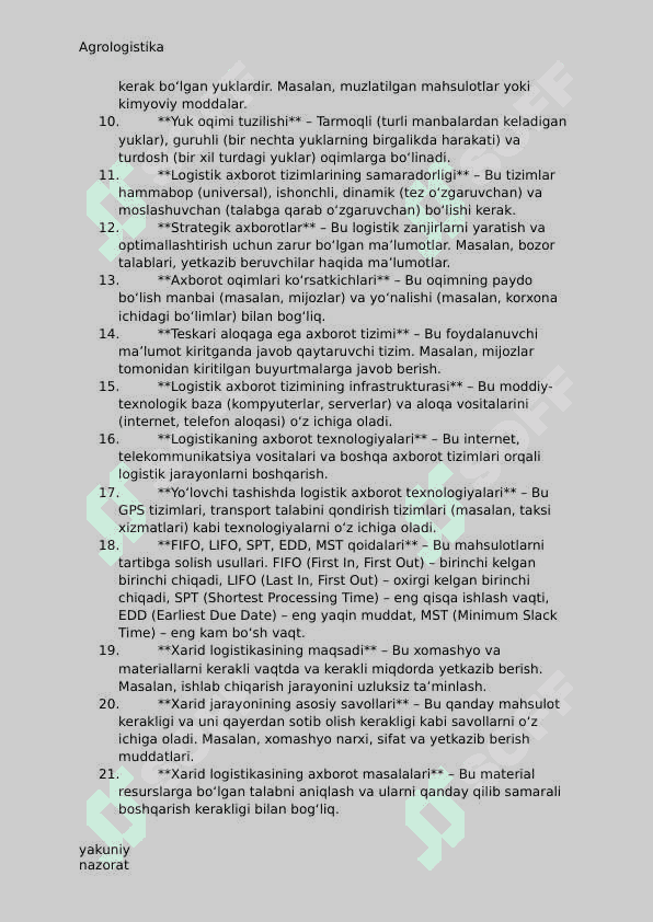 Agrologistika fanidan yakuniy javoblari 2