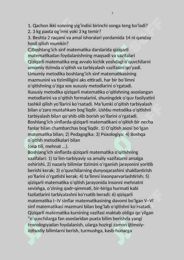 Boshlangʻich sinflarda matematika darslarida sinfdan tashqari ishlarni tashkil etish 7