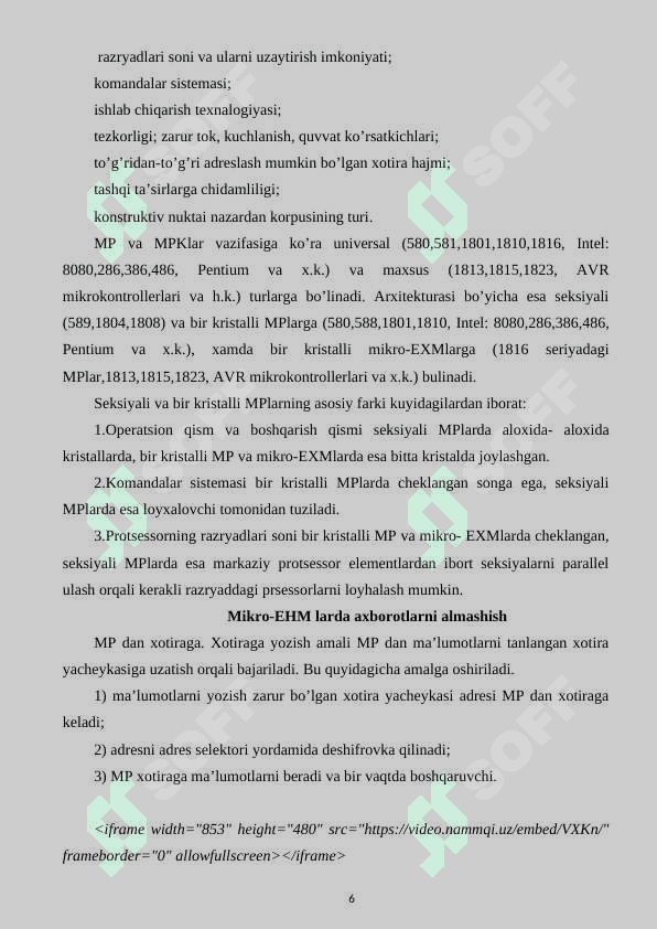 MP va mikroEXM arxitektura loyihasini ishlab chiqish 6