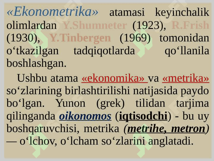 EKONOMЕTRIK MODELLASHTIRISH ASOSLARI 6