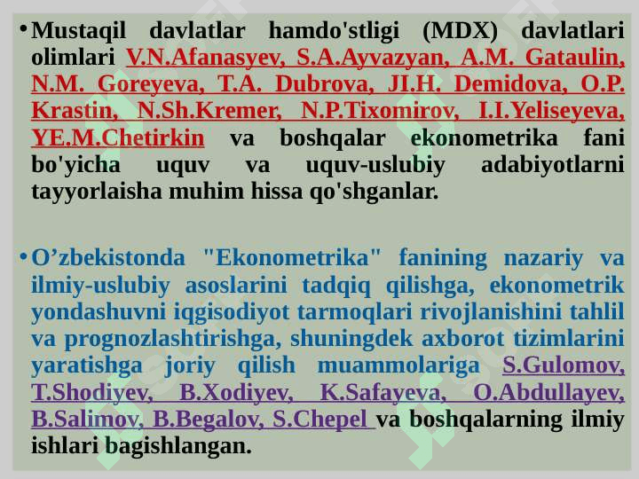 EKONOMЕTRIK MODELLASHTIRISH ASOSLARI 8