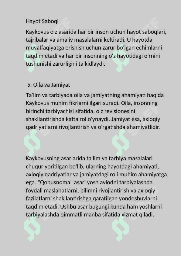 “Yusuf Xos Xojib va Kaykovus asarlarida ta’lim-tarbiya masalalarining yoritilishi  ”. 8