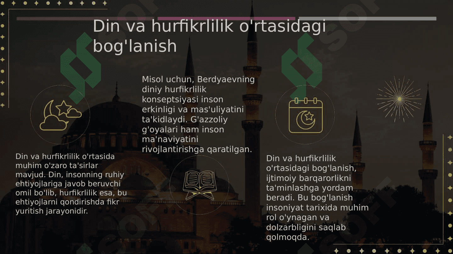Din va hurfikrlilik "  (Berdyaevning diniy hurfikrlilik haqidagi g'oyalarini G'azzoliy g'oyalari bilan qiyoslash) 7