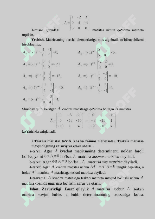 TESKARI MATRITSA. TESKARI MATRITSANI HISOBLASH USULLARI 2