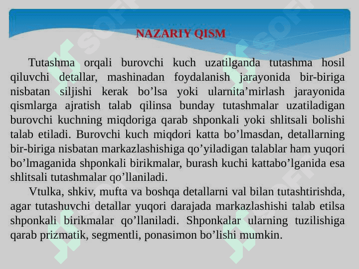 Shponkali va shlitsali birikmalarning joizlik o'tkazishlar 2
