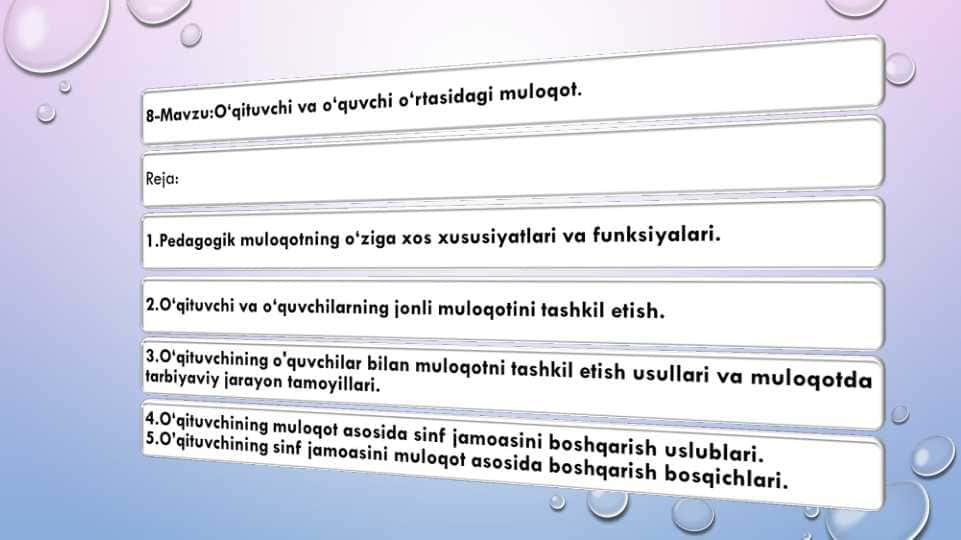O‘qituvchi va o‘quvchi o‘rtasidagi muloqot.