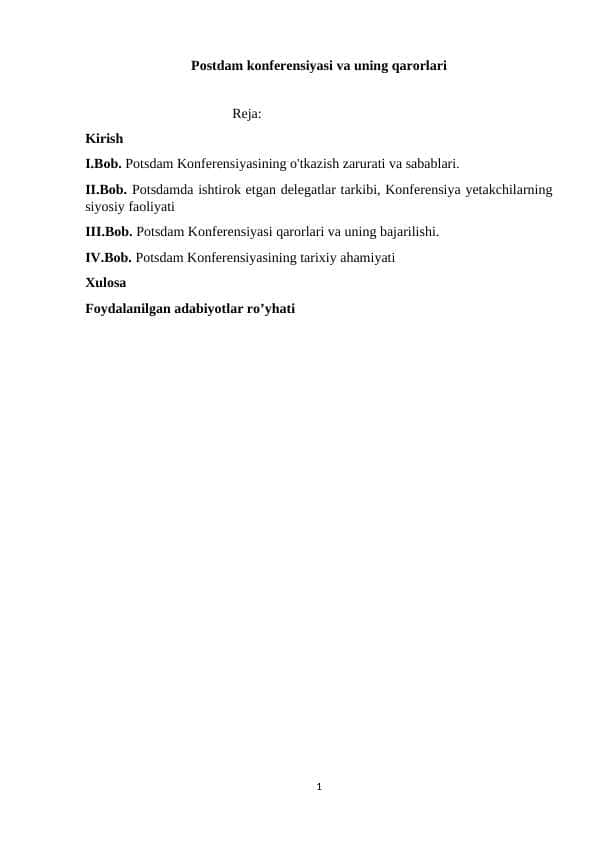 Postdam konferensiyasi va uning qarorlari
