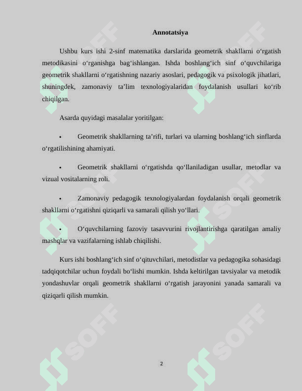 2-SINF MATEMATIKA DARSLARIDA GEOMETRIK SHAKLLARNI O‘RGATISH METODIKASI 2