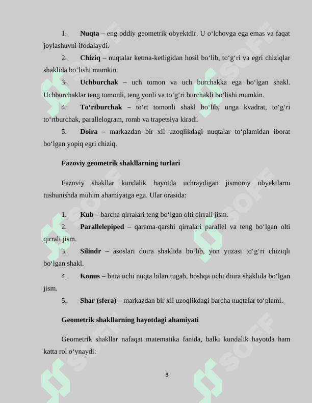 2-SINF MATEMATIKA DARSLARIDA GEOMETRIK SHAKLLARNI O‘RGATISH METODIKASI 8