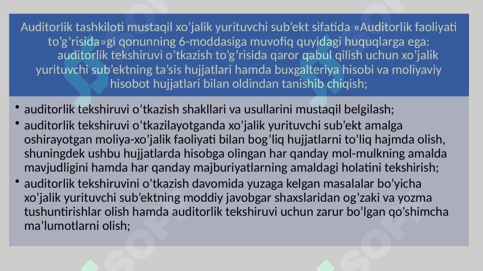 Auditning texnologiyasi Firibgarlik va xato Auditorlik tashkilotining huquqlari majburiyatlari va javobgarligi 8