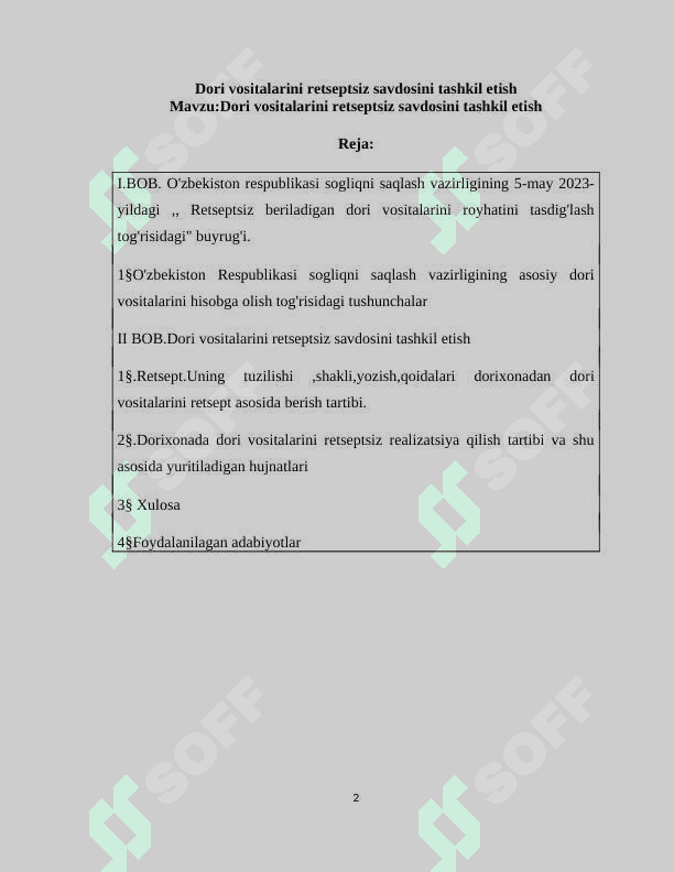 Kurs ishi Retseptsiz beriladigan dori vositalari 2