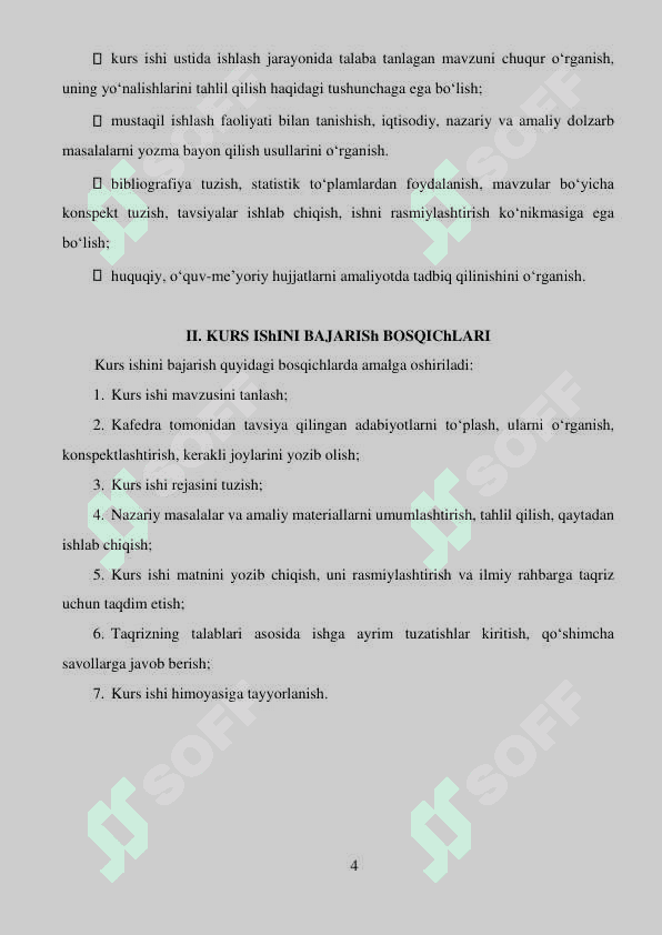 KURS ISHI VA BITIRUV MALAKAVIY ISHINI YOZISH VA UNI HIMOYA QILISh BO‘YIChA METODIK YO‘RIQNOMA 4