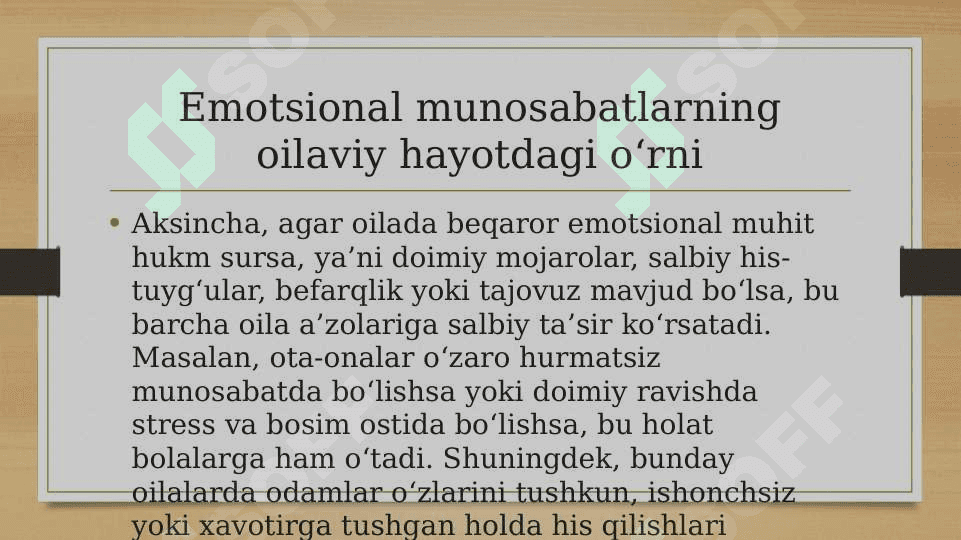 Oiladagi emotsional munosabatlar xarakteri.  Islomda oilaviy munosabatlar masalasi.  Oila va oilaviy konsultatsiya 5
