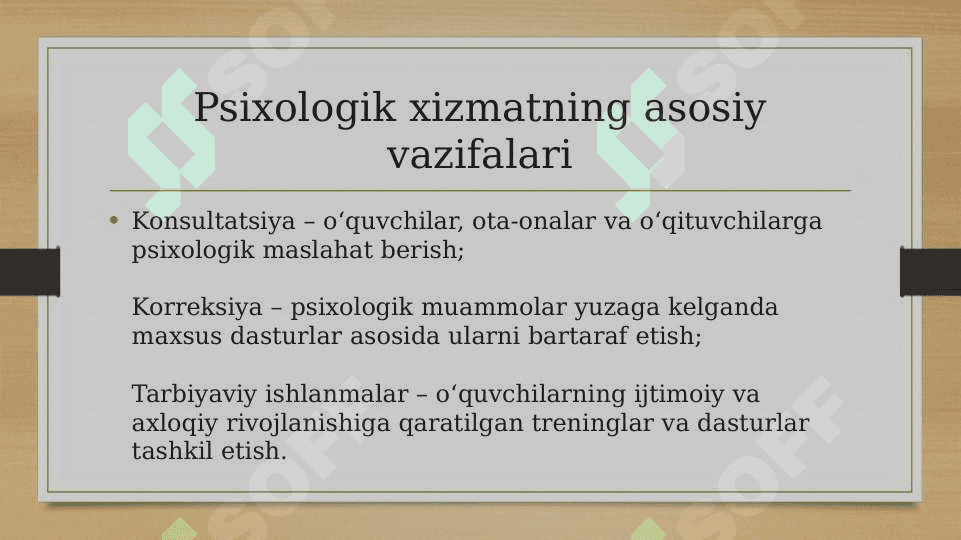 Talim tizimida psixologik xizmat maksad va vazifalari. 30 varoqlik 5