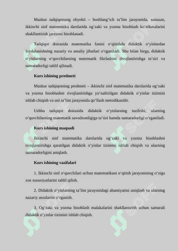 "Ikkinchi sinfda matematikadan ogʻzaki va yozma hisoblashga doir didaktik oʻyinlar tizimini ishlab chiqish metodikasi"
Matematikadan. kurs ishi 5