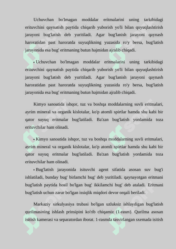 Bug'latish qurilmalari. Ko'p korpusli qurilmalarda quritish 2